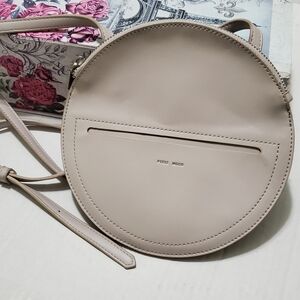 Pixie Mood Phoebe Faux Leather Beige Adjustable Strap Mini Circle Crossbody Bag
